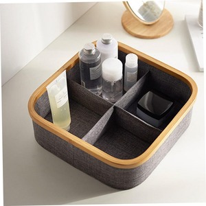 Four Compartment <b>Storage</b> Basket Oxford Cloth Square Desktop <b>Drawer</b> Organizer For Underwear Socks Cosmetics Bamboo Frame - Product Image 3