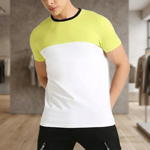 T-shirt vierge unisexe en coton 100% de haute qualité, col rond, 220g, respirant, sportif, écologique, jaune et blanc, vente en gros - Product Image 3