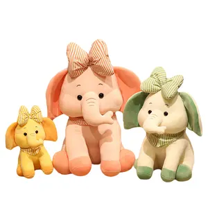 wholesale animal elephant soft stuffed plus toys new design colorful soft fluffy elephant with bowknot toy