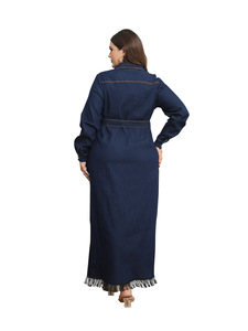 Robe longue élégante en jean boutonnée unie pour femme grande taille, collection automne-hiver, style décontracté, idéale pour le dropshipping - Product Image 3