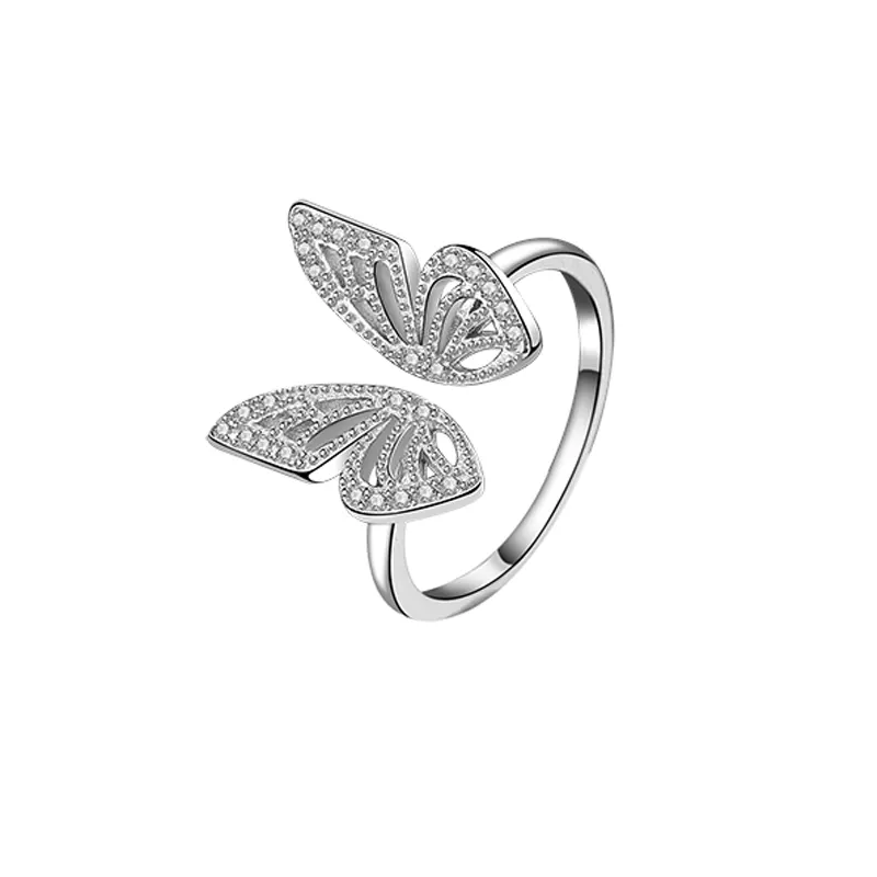 Ring For 2 Trend Butterfly Jewelry Sets Silver 925 Gold Plated Zircon Butterfly Ring For Ladies