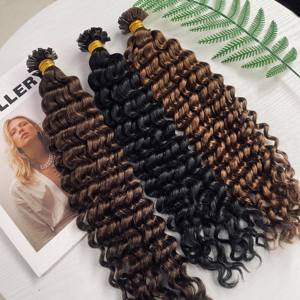 Extensions de cheveux brésiliens bouclés à pointe plate pré-collée, cheveux Remy pleine longueur avec pointe en kératine - Product Image 5