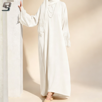 Robe de soirée musulmane sur mesure OEM, robe longue en dentelle blanche, ensemble abaya kaftan avec hijab, taille plus pour femmes