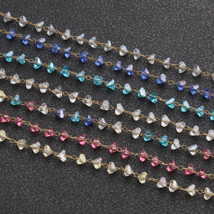 Cadena de cristal en forma de corazón, cristal triangular facetado de acero inoxidable para hacer collares, colores translúcidos azul, rojo y amarillo - Product Image 1