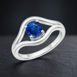 Anillo Solitario con Gema Azul Redonda y Banda Ondulada Elegante para Mujer en Oro de 10K, 14K, 18K y Plata 925, 935 - Product Image 1