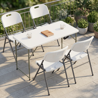 Ensemble de table et chaises pliantes d'extérieur, table de pique-nique en plastique blanc avec chaises à dossier pour les événements à domicile