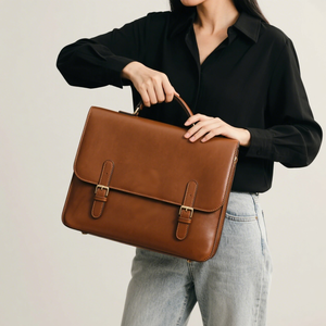 Bolso <span class=keywords><strong>de</strong></span> oficina personalizado hecho a mano para mujer, bolso <span class=keywords><strong>de</strong></span> documentos <span class=keywords><strong>de</strong></span> negocios, abogado, 13 pulgadas, 14 pulgadas, 15,6 pulgadas, maletín portátil marrón - Product Image 1