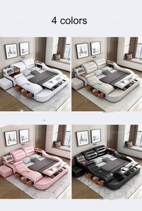 עיצוב מודרני מיטת עור חכמה מיטת קינג גודל מסגרת חדר שינה כפול ריהוט סט מלכה גודל מיטה זוגית חכמה רב תכליתית עם טלוויזיה - Product Image 5