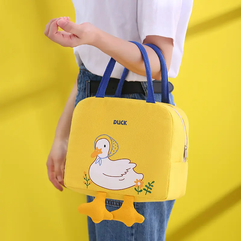 Tas Jinjing Pendingin Tas Jinjing Makan Siang Bebek Kuning Modis Logo Kustom untuk Anak-anak Sekolah Penerima Penghargaan