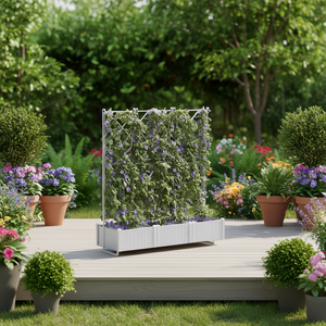 Jardinière en acier blanc, 3 pièces, design moderne pour extérieur, pour fleurs et plantes vertes - Product Image 2