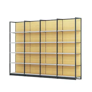 Custom wood shelves for retail store display rack gondola shelving double-sided pharmacy products supermarket shelves luxury