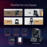 Cámara PTZ TONGVEO con Zoom Óptico 3X, Seguimiento Automático por IA, 1080P 60fps para Transmisión en Iglesias, Videoconferencias en Línea y Transmisión en Vivo