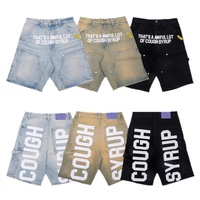 Shorts en jean coupe bootcut taille mi-haute pour homme, style streetwear, avec imprimé lettres de style américain