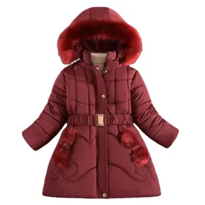 2024 Children New Winter Fur Collar Zipper Jackets Long Sleeve Down Cotton Outerwear Warm Girl Hooded Coat