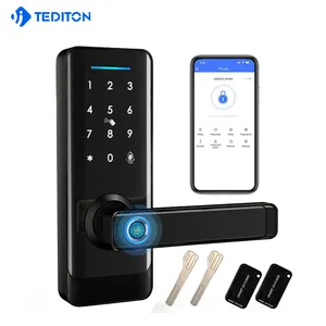 Tediton ttlock app 6085 leitor de impressão digital semicondutor, fechadura de porta com biometria inteligente e segurança eletrônica sem chave