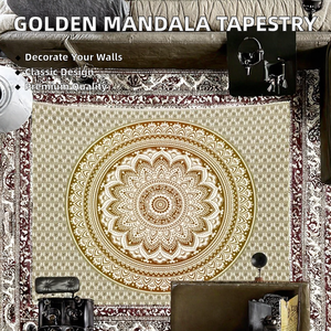 Tapisserie murale Mandala dorée ombrée de grande qualité, décoration traditionnelle indienne hippie pour chambre, suspension artistique orientale pour chambre à coucher - Product Image 2