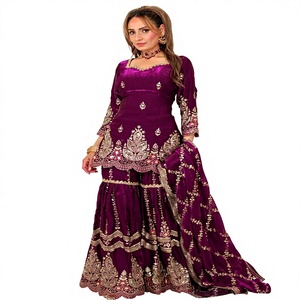 Costume Anarkali traditionnel pour femme, couleur rose marron, longueur au sol, avec broderie dorée, tenue de mariage Inde Pakistan, coupe classique, adulte - Product Image 1
