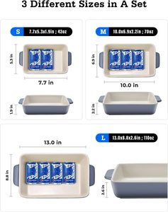 Offre Spéciale : Lot de 3 Plats de Cuisson Rectangulaires en Porcelaine, Durables, Antiadhésifs et Écologiques pour la Cuisine Domestique (Grandes Plaques <span class=keywords><strong>à</strong></span> Lasagne, Plats <span class=keywords><strong>à</strong></span> Casserole, Plats <span class=keywords><strong>à</strong></span> Four) - Product Image 2