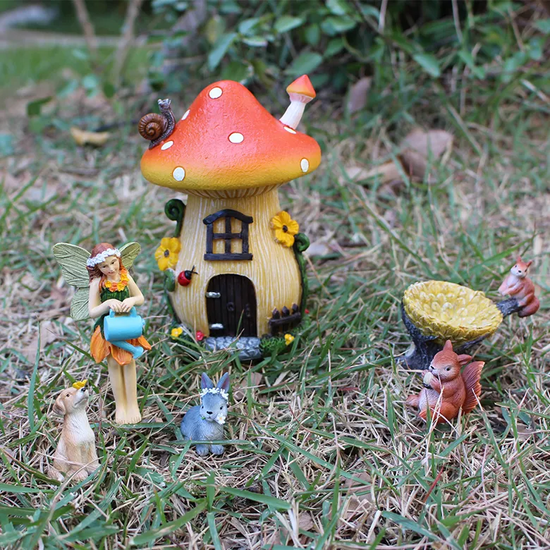 Jsm — Kit Miniature de jardin en résine, maison de champignons, ensemble de 6 pièces, ornement de jardin Miniature, peint à la main, DIY bricolage