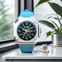 2024 mode carré montre de luxe main lumineuse en acier inoxydable montre mécanique automatique avec bande de Silicone