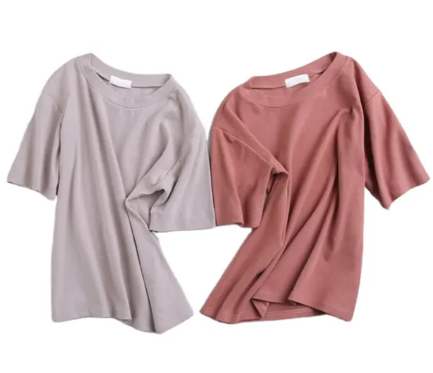 Ladies Casual T-Shirt Short Sleeve Plain Dyed Jersey and Knitted Fabric Breathable Crew Neck OEM Women's Tops