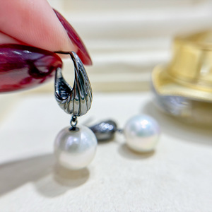 Accessoires en argent S925 pour la création de bijoux, support vide pour perles, boucle d'oreille en argent tendance avec perles rondes de 10-15 mm 22233 - Product Image 2