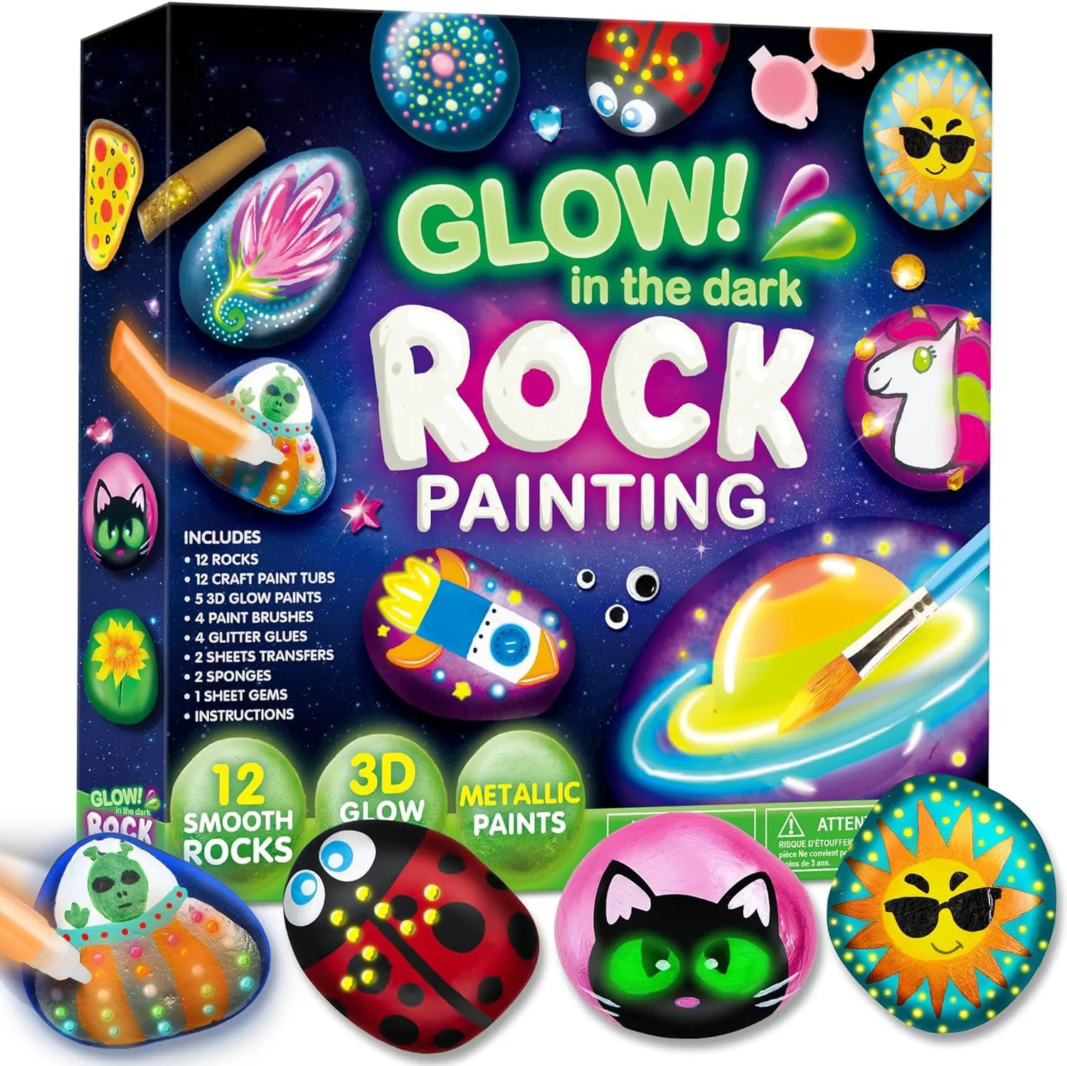 12 Rock Painting Kit- Glow In The Dark Arts And Crafts Voor Kinderen Van 6-12 Jaar Kunstbenodigdheden Voor Kinderen Knutselverf Kits,