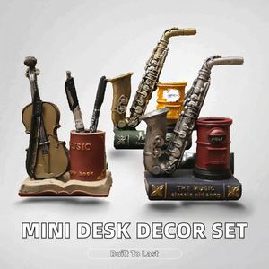 Décoration de bureau/table en résine mignonne, écologique, figurine peinte à la main avec <span class=keywords><strong>saxophone</strong></span>, violon, porte-stylo, accessoires - Product Image 2