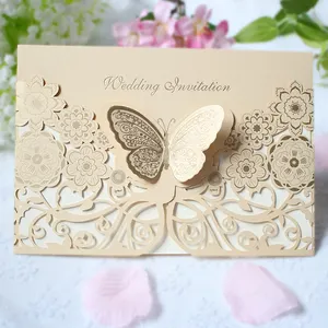 Customized Luxurious Butterfly Lace Greeting Card Invitation Cards For Party Menu Cards For Wedding