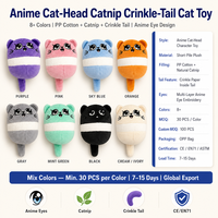 Jouet pour chat en peluche violette avec herbe à chat, queue sonore froissée et yeux brodés style anime