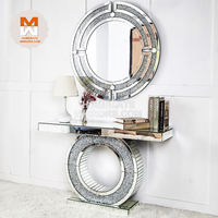 Ensemble table console et miroir mural en verre miroir avec diamants concassés en forme de O CC GG, table console avec miroir mural