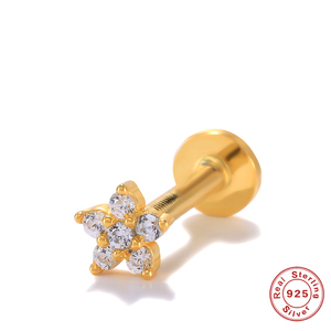 Pendientes de tuerca con rosca de plata de ley S925 y circonita copo de nieve de 16G, parte trasera plana, chapados en oro de 18k - Product Image 6
