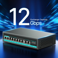 Conmutador de Red SAMZHE de 12 Gbps y 10 Puertos con 8 PoE, Divisor de Red IEEE 802.3 con Doble Uplink, Monitorización de Disipación de Calor