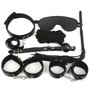 Venta al por mayor adulto BDSM Bondage Gear 7 juegos de hombres y mujeres ojo máscara boca bola látigo cuero mano pie restricción Correa juguetes sexuales - Product Image 2