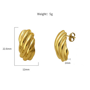 Geometric Huggie Earrings 316 Titanium Steel Gold For Women Gift Fashion Jewelry - Product Image 4
