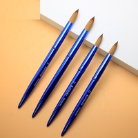 Professionnel Kolinsky Brosse À Ongles Logo Personnalisé Bleu Brosse À Ongles En Métal Pour Acrylique Rond Kolinsky Nail Art Brosse Pour Poudre Acrylique