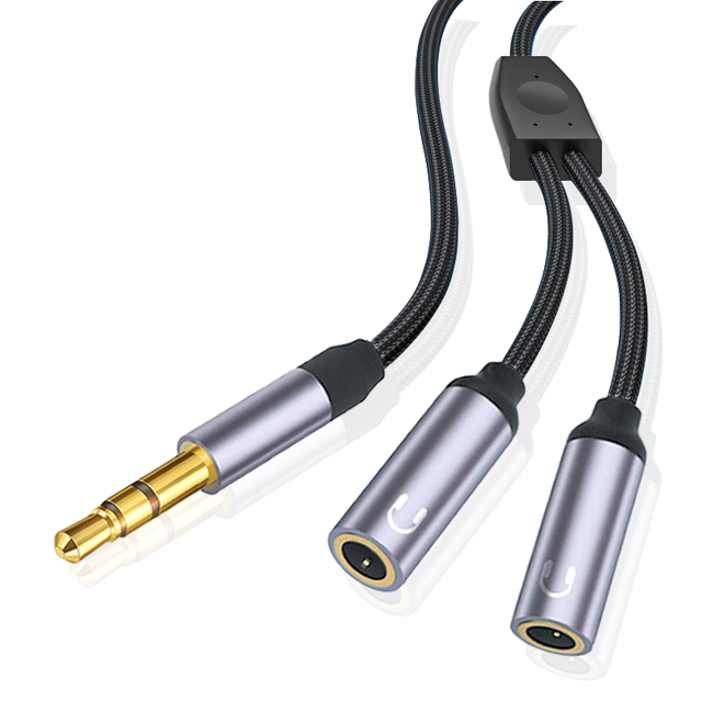 OEM ODM 3.5mm Microphone Headset Audio Cable 2 in 1 Male to Dual 3.5 Female Y Splitter Nylon Braid AUX HIFI Cable for Headphone