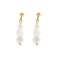 Doppelkegel-Glasohrringe mit Perle für Damen Goldton-Perlen Vierfarbiges Set Funkelnder Eleganter Schicker Feiner Schmuck Geschenk für Tägliches Tragen