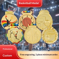 Medalla de Baloncesto Personalizada de Aleación de Zinc, Serie de Competición Infantil con Recubrimiento de Lámina Dorada Grabada y Logotipo Personalizado