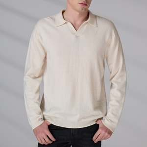 Fournisseur de tricots, haut tricoté à manches longues sur mesure, pull polo en cachemire 100% de haute qualité, décontracté, hiver, pour homme - Product Image 5