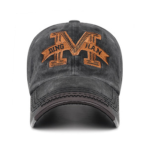 Men's Distressed <b>Baseball</b> <b>Cap</b> With Embroidered M Design <b>Navy</b> Blue Cotton Yarn Sun Protection Spring Autumn Wear - Product Image 1