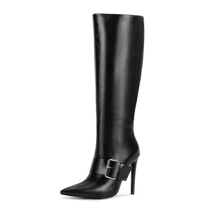 WETKISS Stivali Alti al Ginocchio Classici Neri da Donna, Sexy <span class=keywords><strong>con</strong></span> Punta Affusolata e <span class=keywords><strong>Tacco</strong></span> <span class=keywords><strong>a</strong></span> <span class=keywords><strong>Spillo</strong></span>, Stivali Lunghi <span class=keywords><strong>con</strong></span> Cinturino Largo alla Moda - Product Image 2