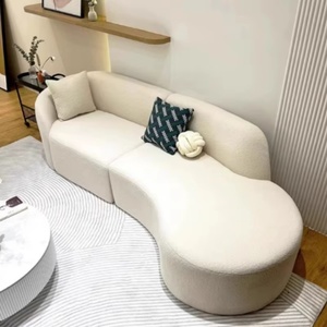 Sofá Seccional Curvo sin Brazos de Tela Blanca de Diseño Moderno, Sofá Modular con Forma Especial de Bouclé Suave para Sala de Estar - Product Image 2