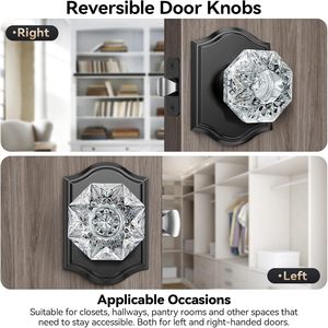 Pomo de puerta de cristal Calzibeno, negro mate, de vidrio diamantado, para puertas interiores de pasillo y armarios, fácil instalación - Product Image 5