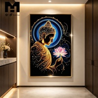 Tableau mural sur toile Bouddha tenant un lotus, impression sur toile, affiche, peinture, décoration murale religieuse encadrée pour salon, décoration intérieure