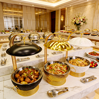 Königlicher Goldener Edelstahl Hochzeits-Buffet-Server Luxuriöser Runder Chafing Dish Speisenwärmer für Bankett-Events