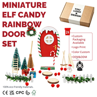 Maison de poupée miniature de Noël, maison de bonbons elfes, porte arc-en-ciel, guirlande de gnome, arbre, bonhomme de neige, lanterne, décor de scène, modèle en résine, jouet DIY