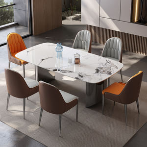 आधुनिक सरल आयताकार डाइनिंग टेबल सेट सुपर क्रिस्टल पत्थर फिनिश रॉक प्लेट डिजाइन छोटे अपार्टमेंट के लिए धातु कुर्सी - Product Image 5