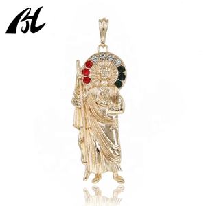 Iced Out 18K emas kuningan logam hijau agama St. Judas liontin Chapado En Oro Joya San Judas Tadeo - Product Image 3