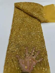 Tissu de dentelle de mariée personnalisé à prix abordable, design moderne et original, avec broderie en tulle et cristaux - Product Image 4